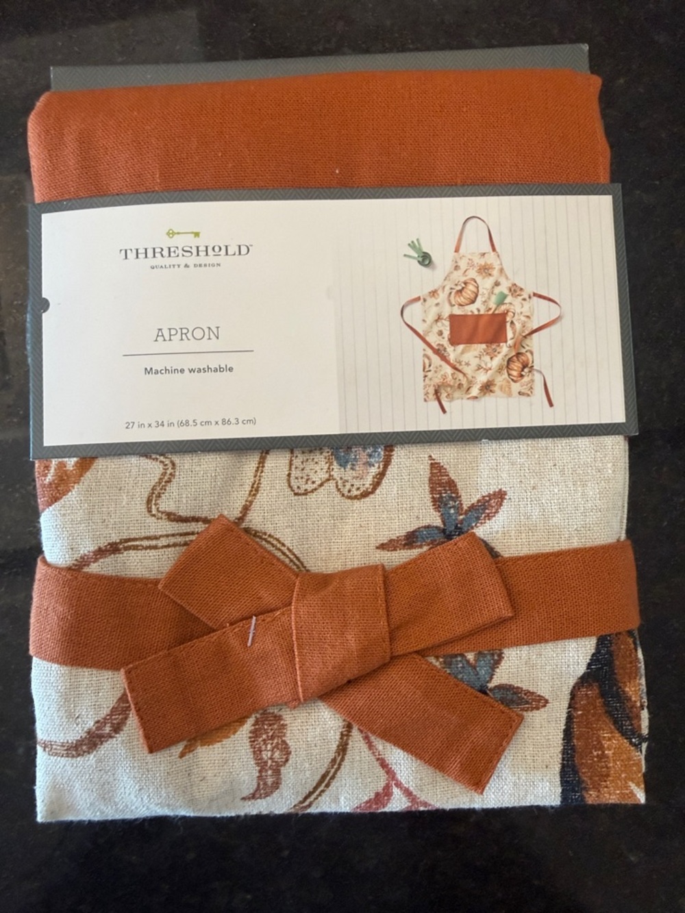 Threshold Floral Linen Apron with Rust Ties and Pocket